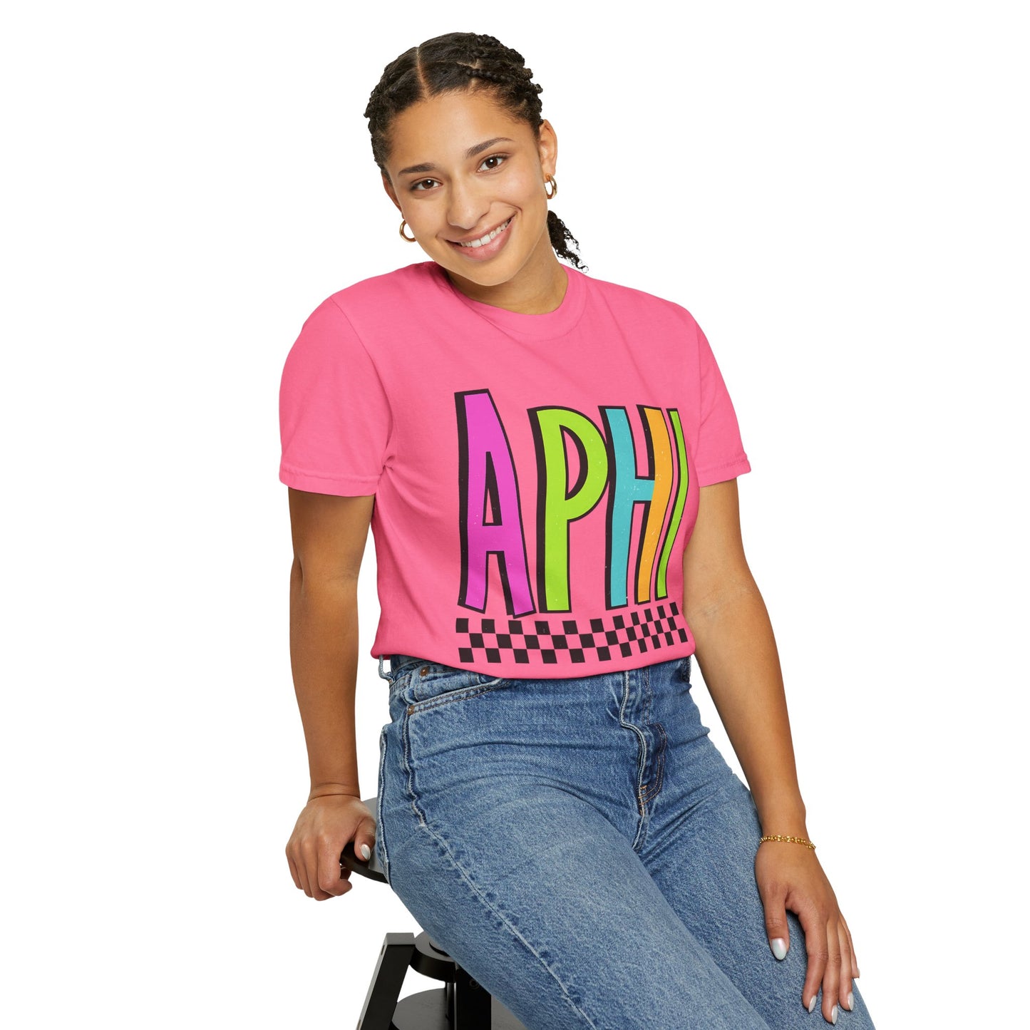 Checkered Neon Alpha P Colorful Graphic Unisex T-Shirt