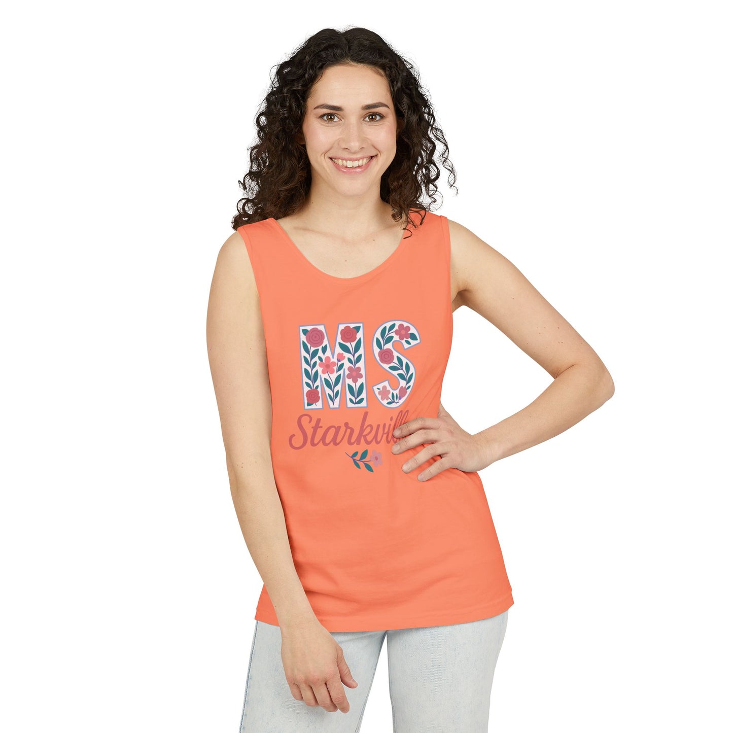 Mississippi Floral Monogram Summer Tank Top, Comfort Colors, Perfect for Casual Outings, Gifts, Beach Days, Graduation Celebrations,