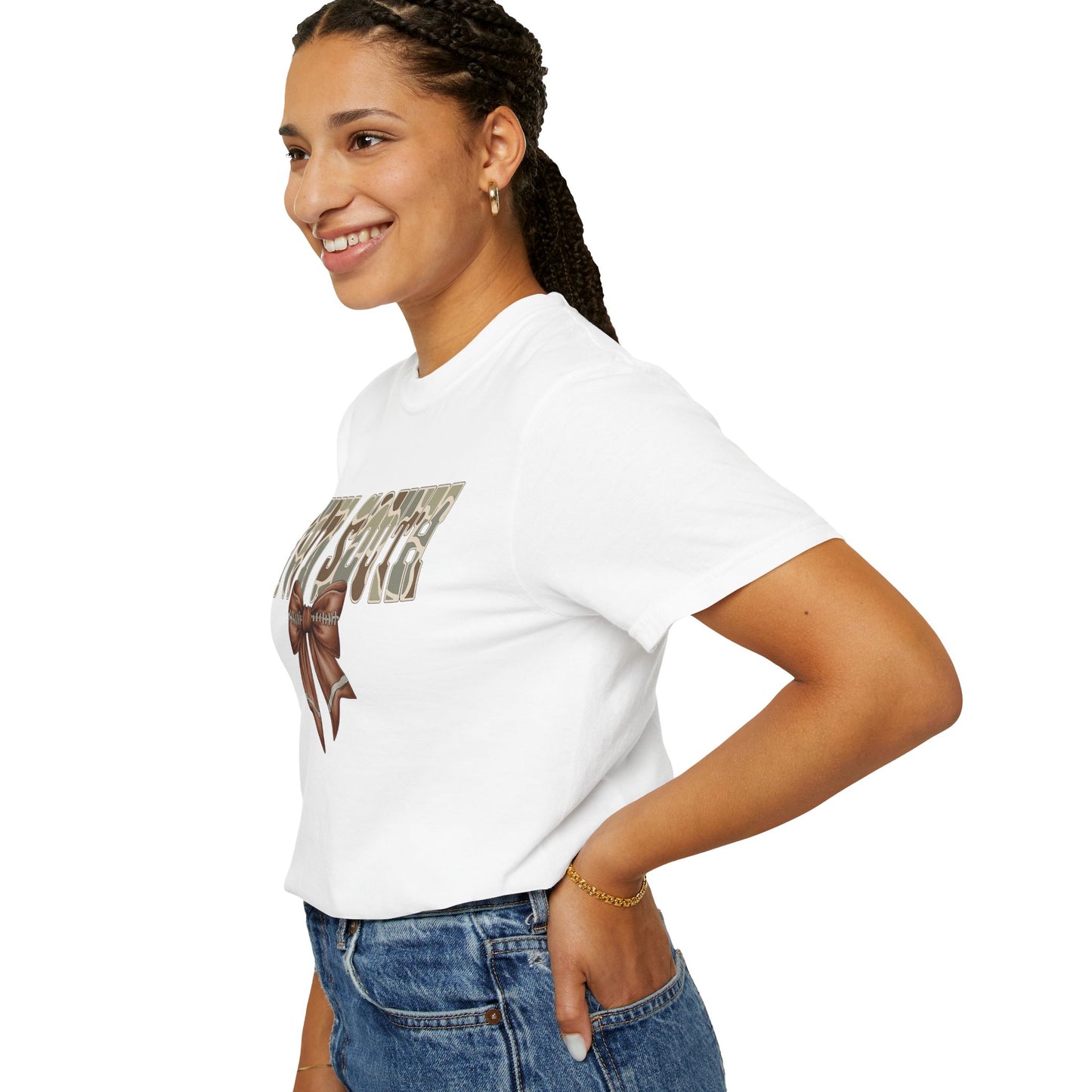 Camo Bow Graphic Tee - Trendy Apparel for Casual Outings and Birthdays