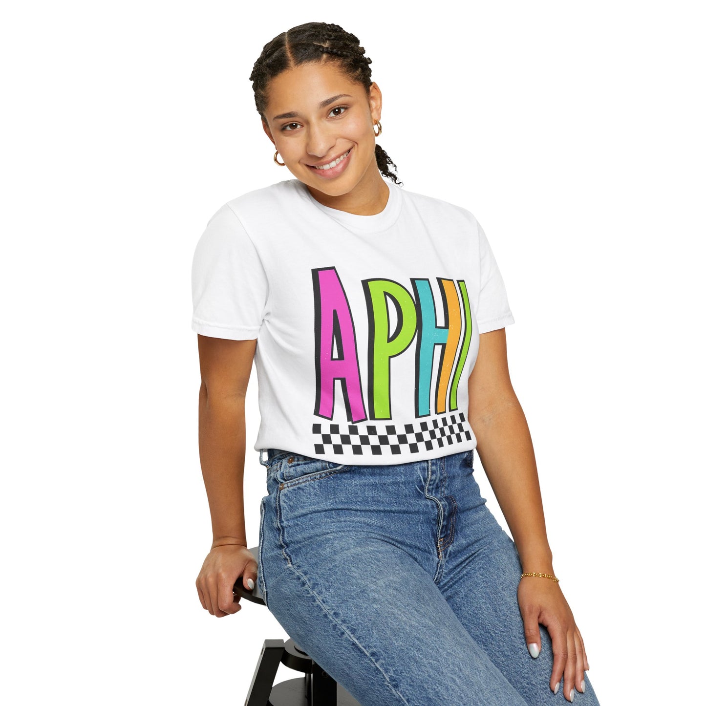 Checkered Neon Alpha P Colorful Graphic Unisex T-Shirt