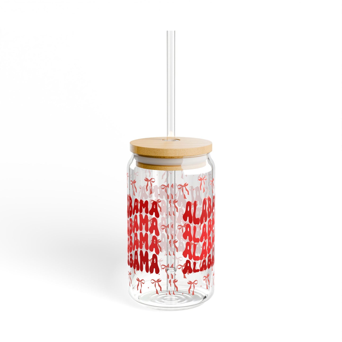 Coquette Bow Alabama Sipper Glass, 16oz - Bama Drinkware, Summer Vibes, Bama Game Day, Fun Home Decor, Eco-Friendly Straw, Graduation Gift, RTR Gift
