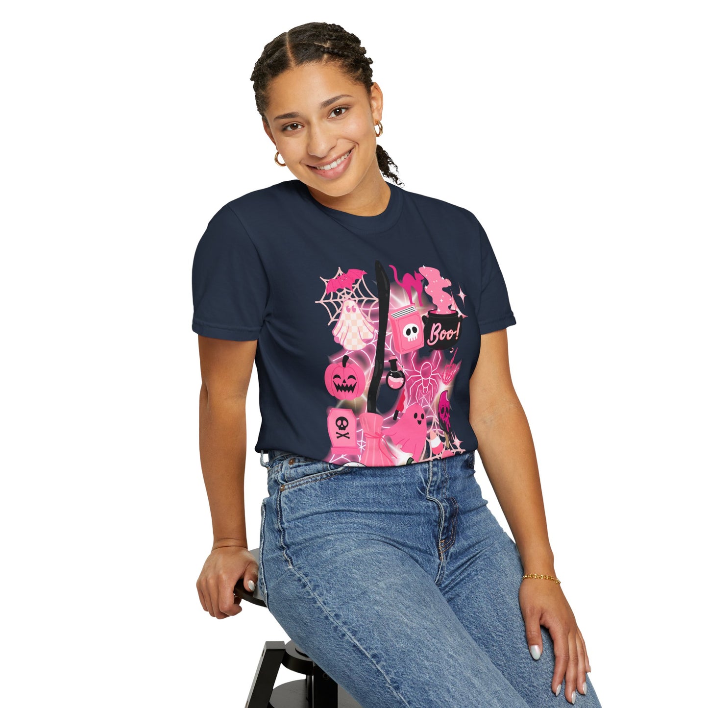 Pink Halloween-Themed Unisex T-shirt, Spooky Shirt, Ghostly Apparel, Boo T-shirt, Fall Fashion, Halloween Costume Top