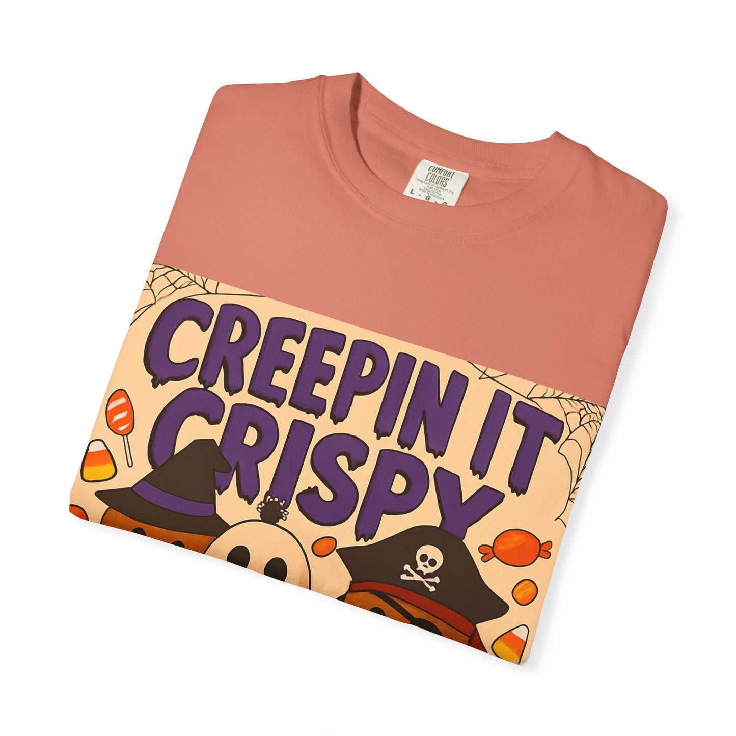 Halloween Themed T-Shirt, Creepin It Crispy T-Shirt, Unisex Shirt for Fall, Cute Halloween Tee, Festive Ghost & Candy Design