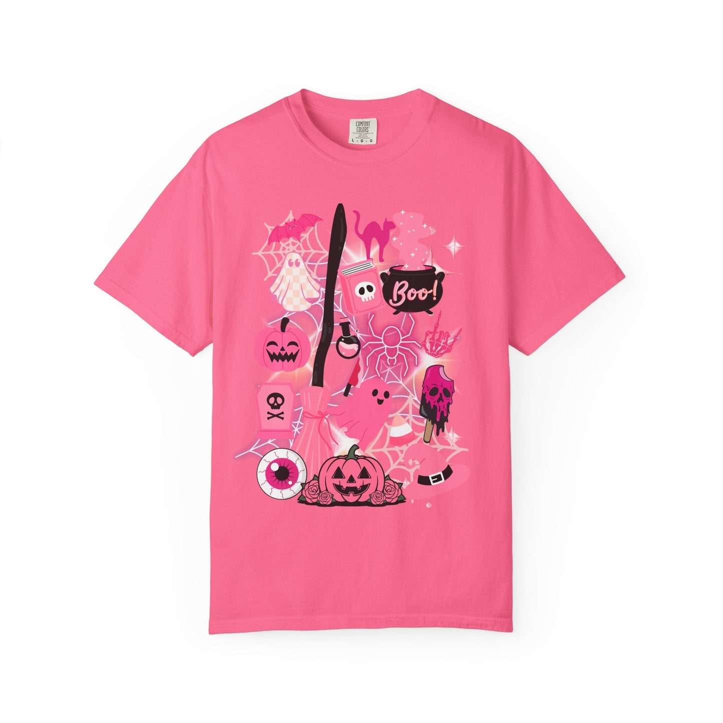 Pink Halloween-Themed Unisex T-shirt, Spooky Shirt, Ghostly Apparel, Boo T-shirt, Fall Fashion, Halloween Costume Top