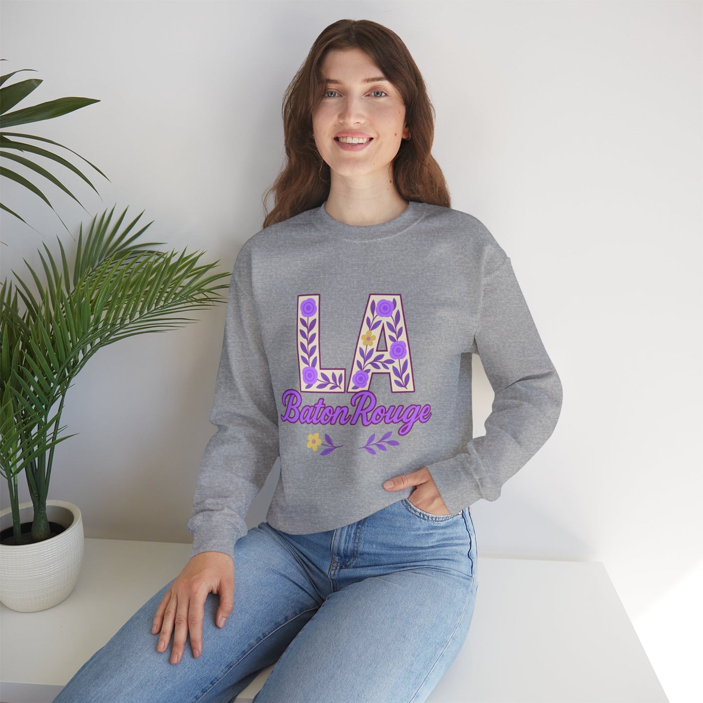 LA Baton Rouge Floral Sweatshirt, Cozy Crewneck for Fall, Gift for Friends, Casual Outing, Southern Style Apparel