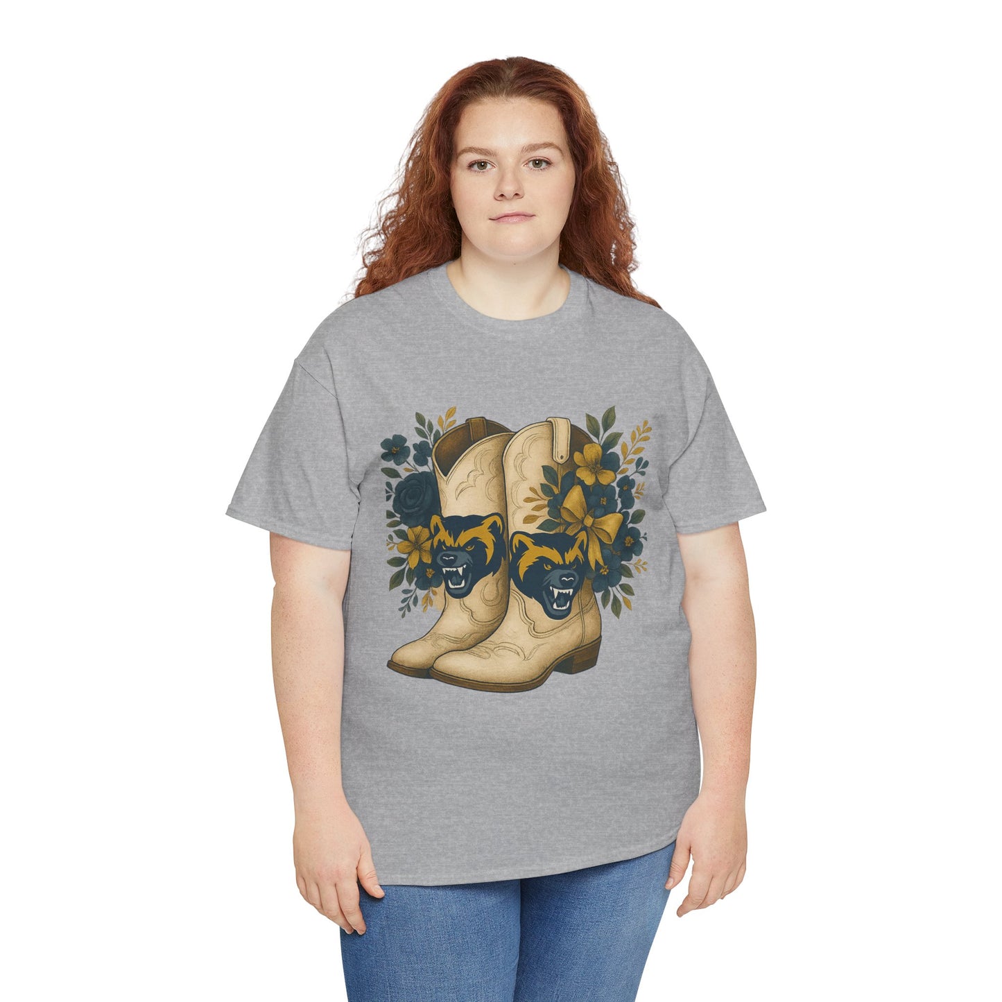 Graphic Tee - Michigan Wolverines Maize and Blue Country Chic Floral Cowboy Boots Vintage Style Shirt