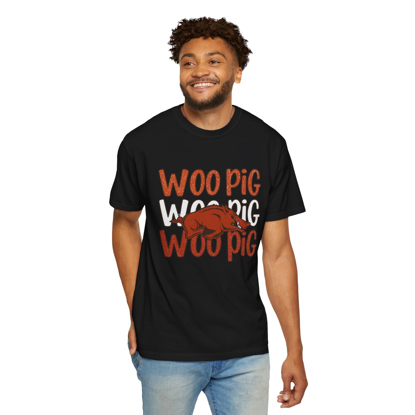 Woo Pig Garment-Dyed T-Shirt, Unisex Tee, Arkansas Pride Shirt, Casual Everyday Wear, College Game Day Tee, Fun Graphic Tee