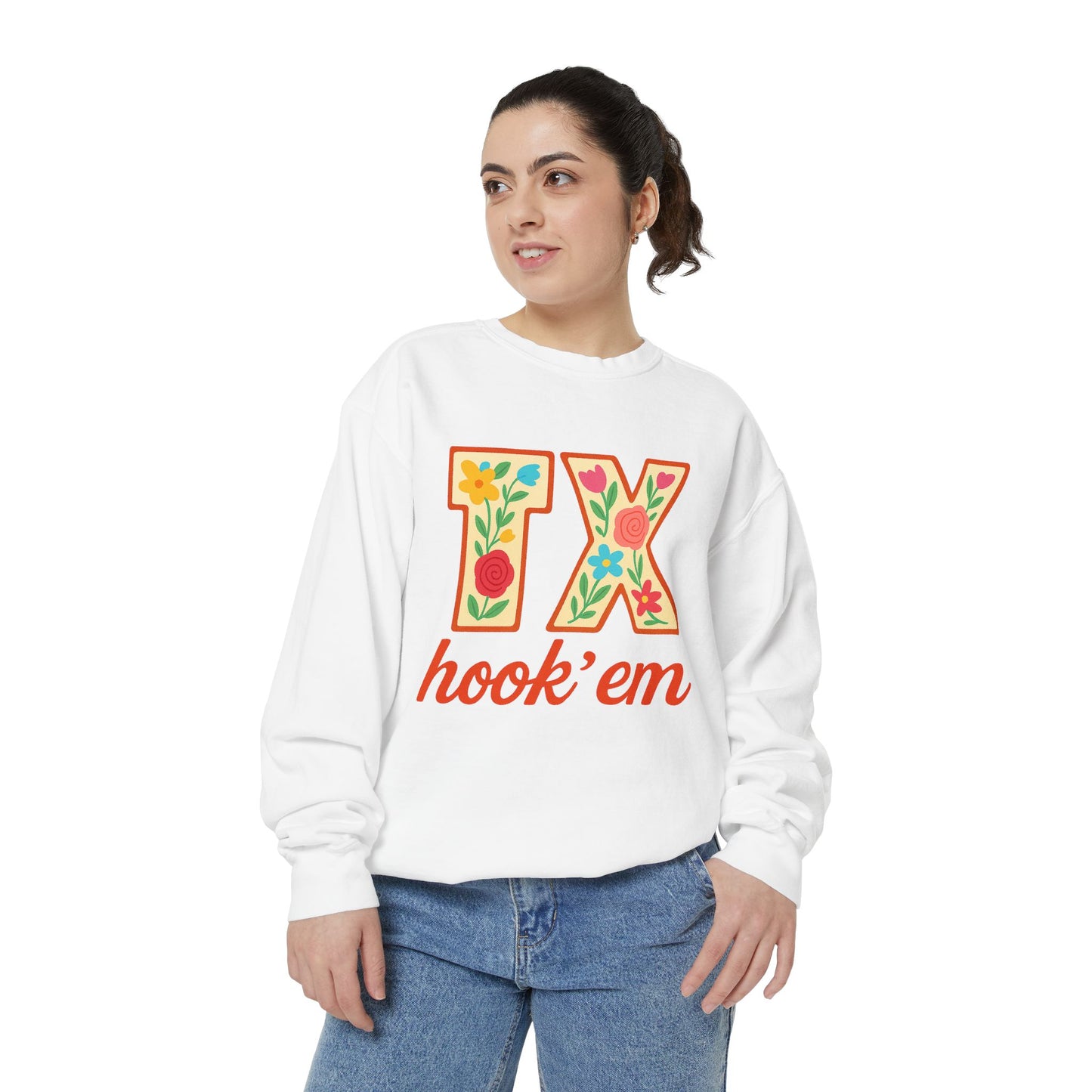 Texas Floral Sweatshirt, Unisex Garment-Dyed Sweatshirt, Cozy Casual Wear, Perfect for Game Day, Floral TX Hook 'Em Design, Stylish [...]