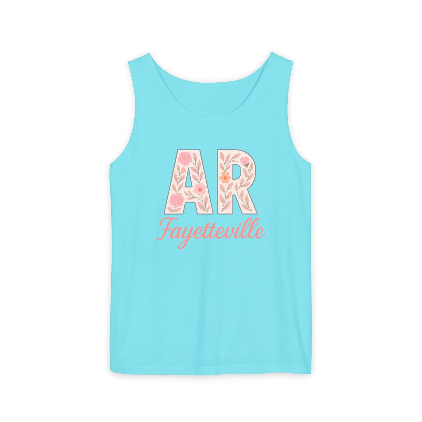 Fayetteville Floral Tank Top, Casual Summer Top, Gift for Her, Travel Apparel, Arkansas Style, Arkansas Student Gift, Graduation Gift, Comfort Colors