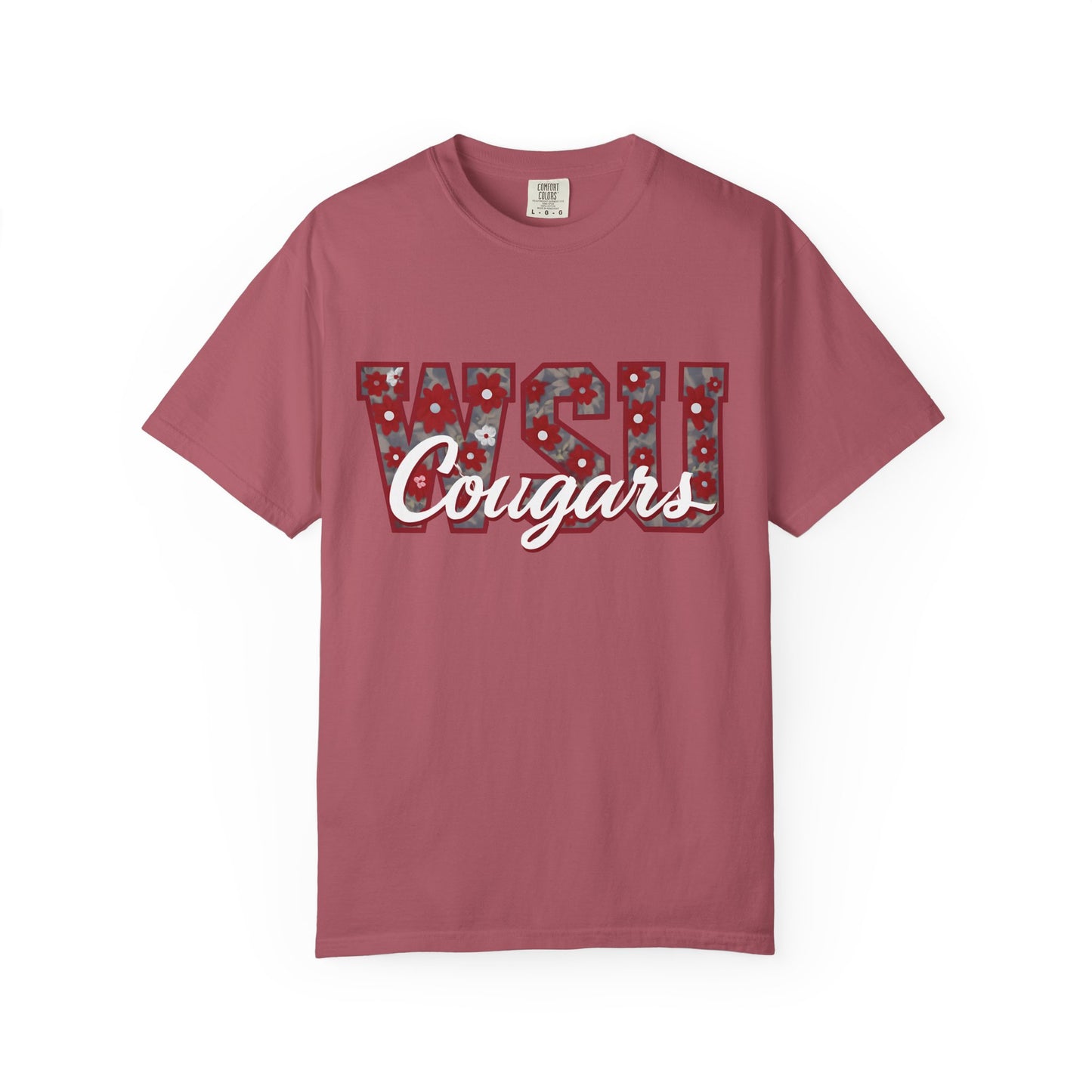 Garment-Dyed T-Shirt with WSU Cougars Design, Casual Wear, College Apparel, Sports Fan Gear, Comfortable Lifestyle Top, WSU Cougars