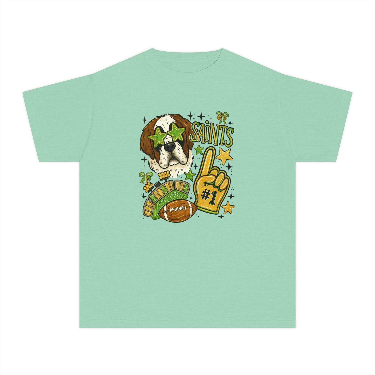 Saints Fan Youth Midweight Tee, Youth Sports Shirt, Kids Game Day Tee, Football Shirt, Youth Cheer Shirt, Holiday Gift for Kids