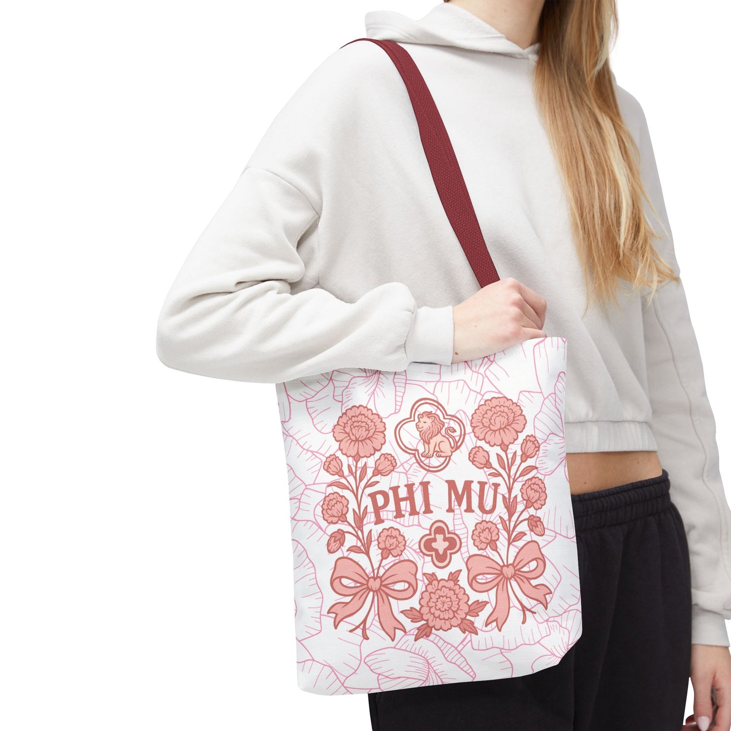 Phi Mu Floral Tote Bag, Sorority Bag, Gift for Sorority Sisters, Pink Floral Tote, College Essentials, AOP Design