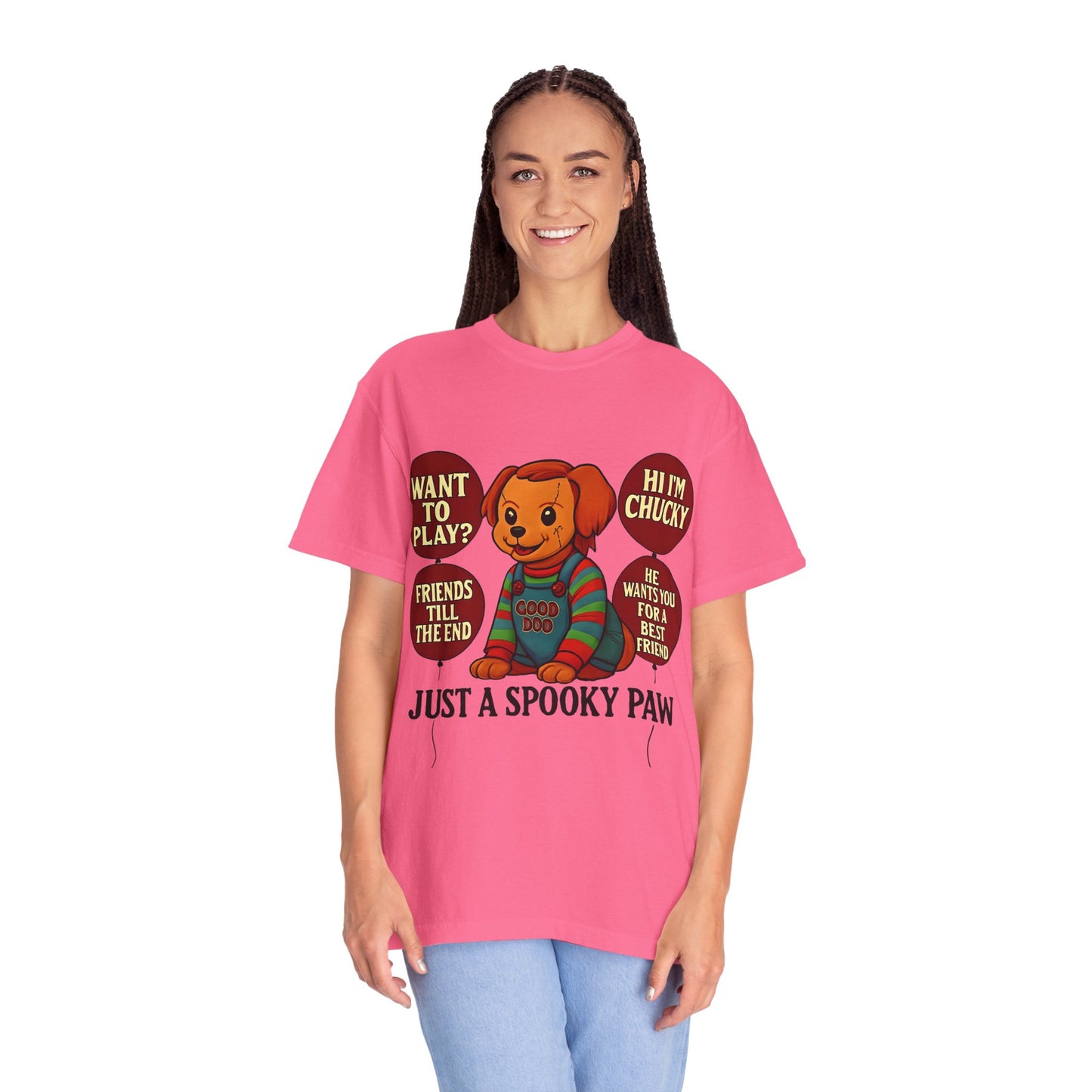 Spooky Graphic T-shirt, Halloween Costume Top, Unisex Tee, Funny Chucky Shirt, Gift for Horror Fans, Cute Spooky Apparel