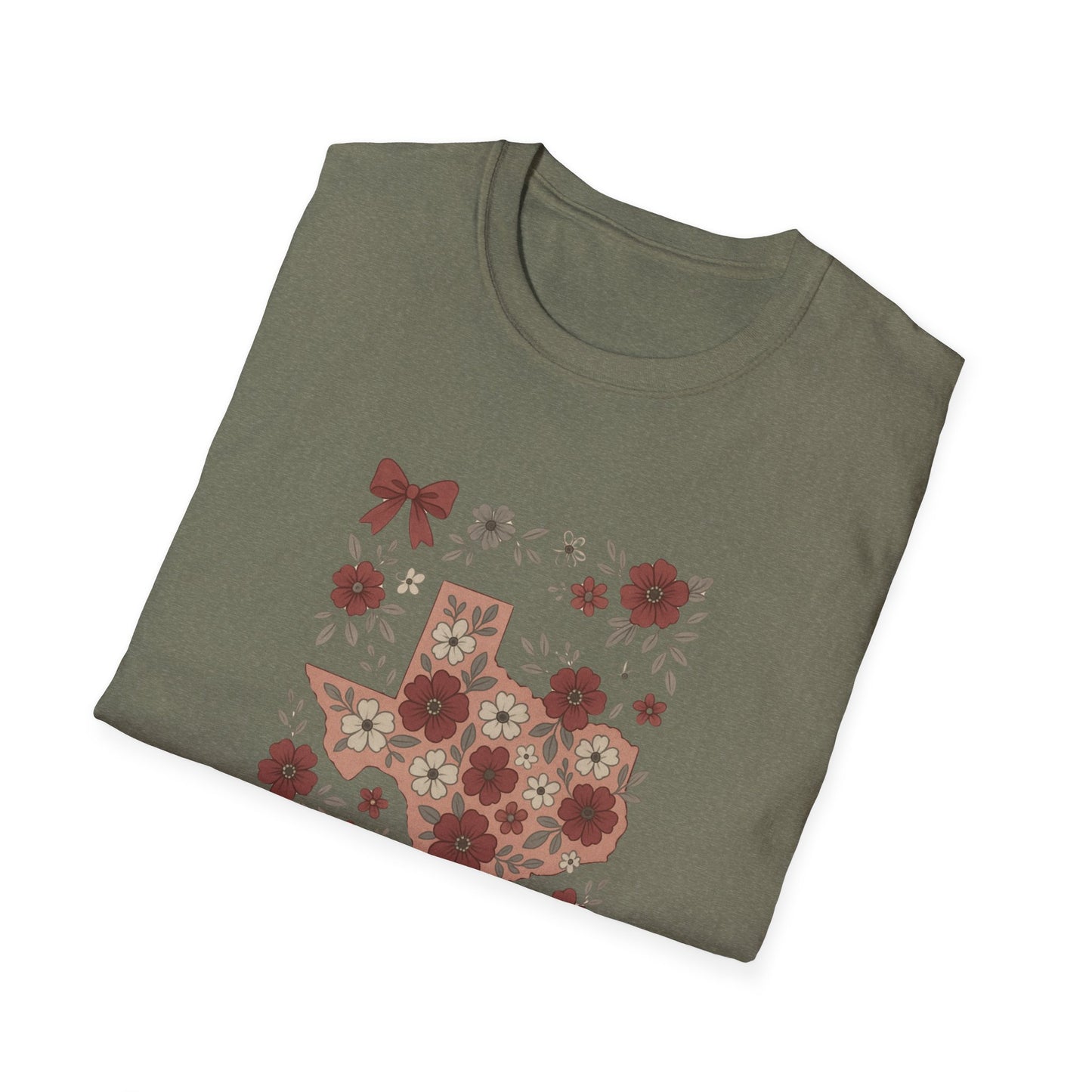 Texas Floral Unisex Softstyle T-Shirt, Vintage Texas Tee, Texas Pride Shirt, Casual Wear, Gift for Texas Lovers, Holiday T-Shirt