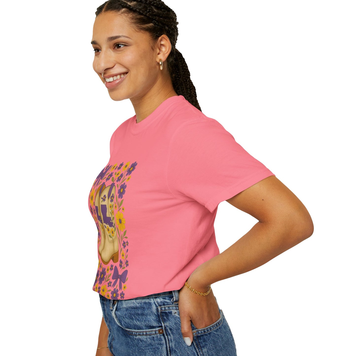 T-Shirt - Western Floral Boot T-Shirt, Vintage Graphic Shirt, Gift for Cowgirl, LSU Tigers, Louisiana Game Day