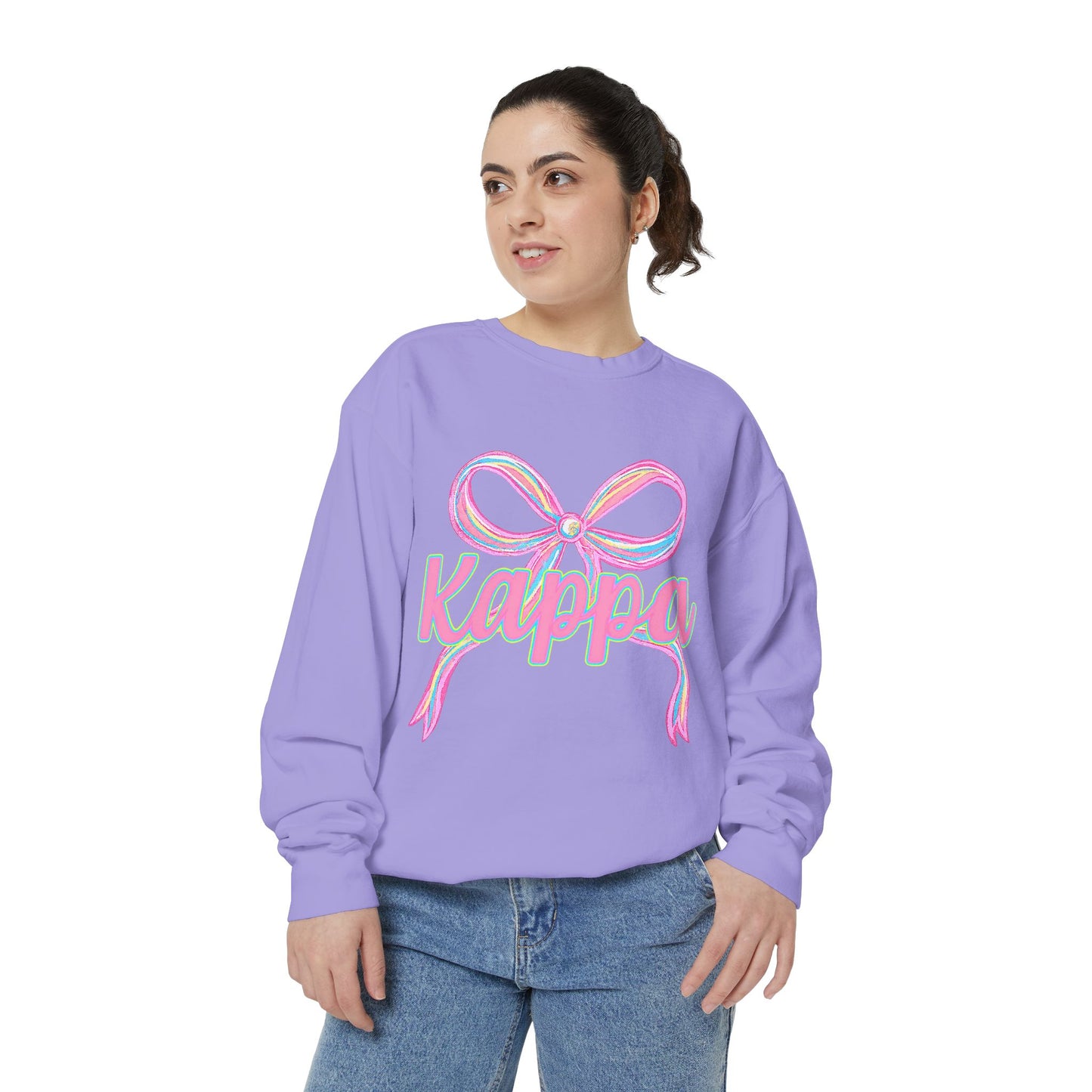 Kappa Bow Sweatshirt, Unisex Garment-Dyed Sweatshirt, Cozy Fashion, Fall Wardrobe, College Spirit, Gift Idea, Trendy Apparel