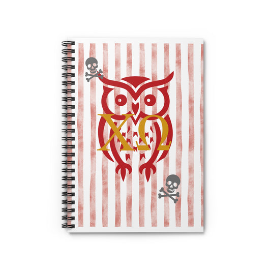 XO Owl & Skull Spiral Notebook - Chi Omega Artistic Note Journal, Gift for Students, Doodle Diary, Skull Decor, Unique Stationery