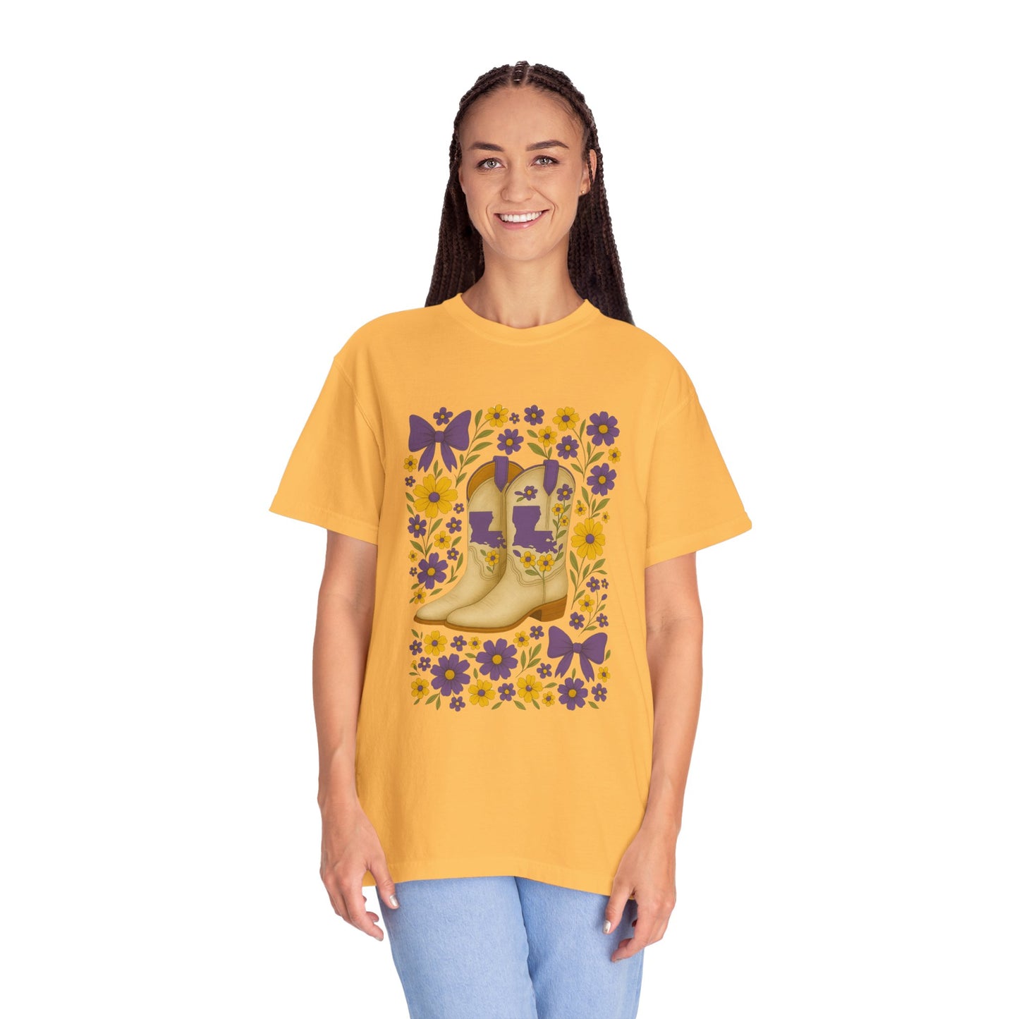 T-Shirt - Western Floral Boot T-Shirt, Vintage Graphic Shirt, Gift for Cowgirl, LSU Tigers, Louisiana Game Day