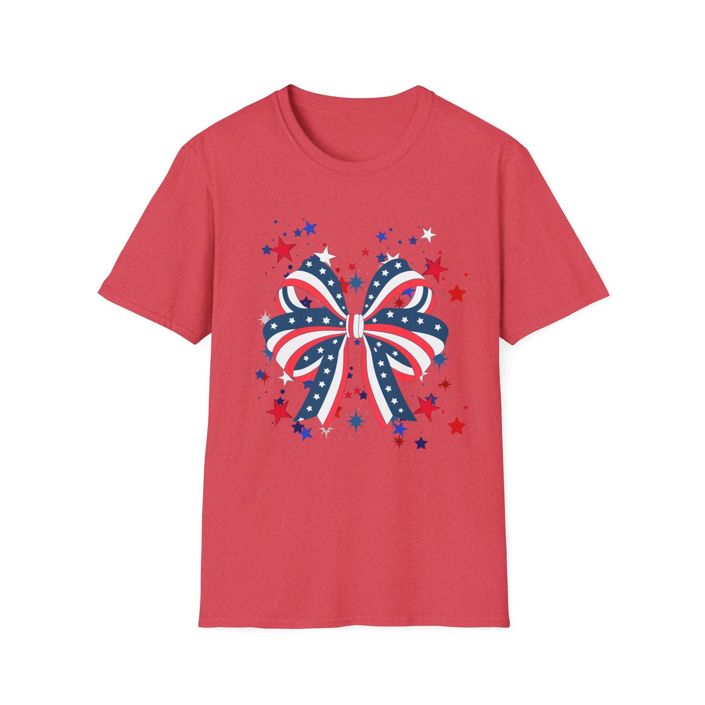 Patriotic Bow T-Shirt for Celebrations, 4th of July, Summer BBQ, Casual Outfit, Gift for Her, Unisex Softstyle Tee