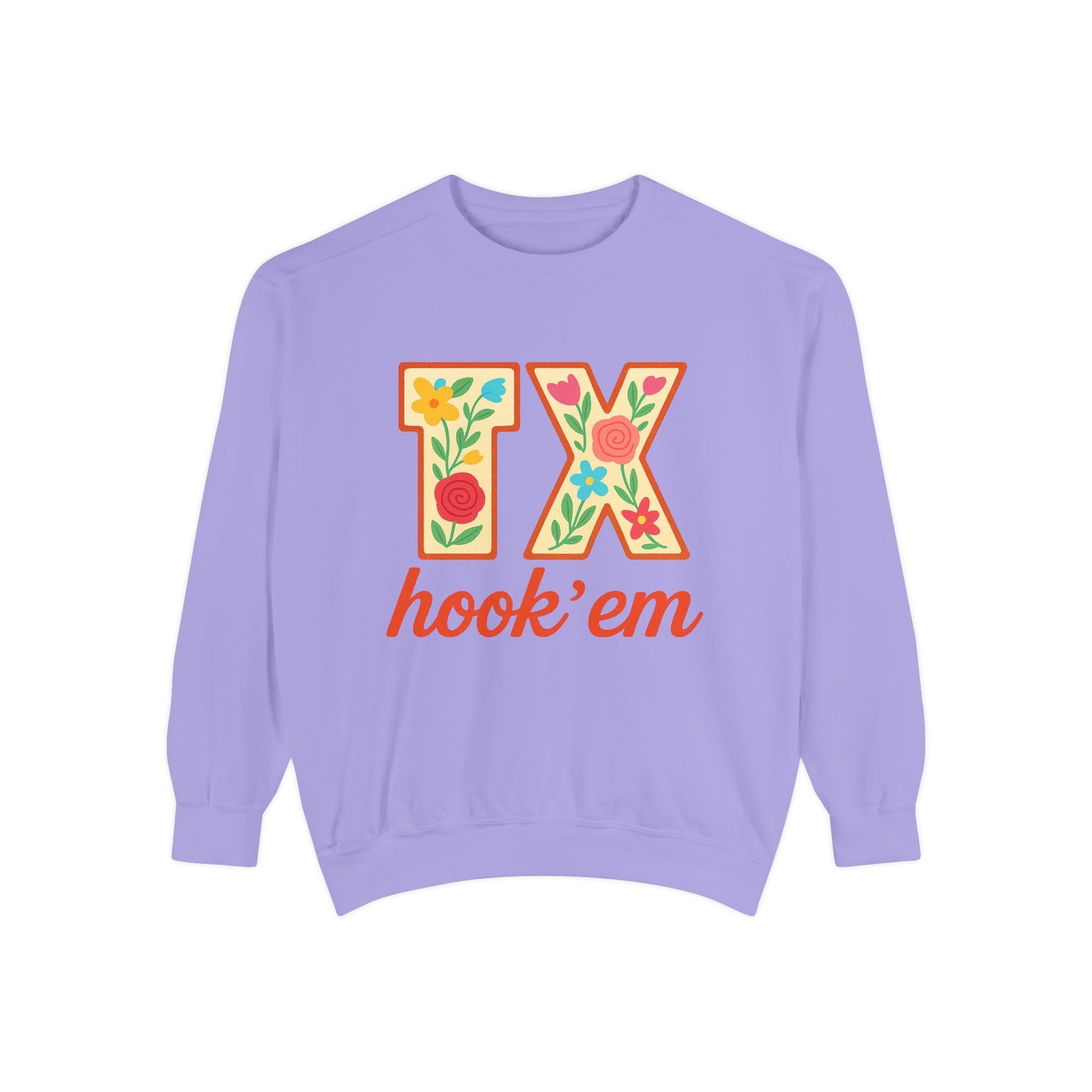 Texas Floral Sweatshirt, Unisex Garment-Dyed Sweatshirt, Cozy Casual Wear, Perfect for Game Day, Floral TX Hook 'Em Design, Stylish [...]