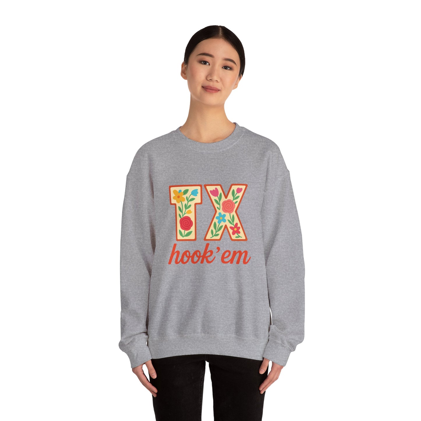TX Hook'em Unisex Crewneck Sweatshirt | Cozy Texas Pride Apparel, Perfect for Game Day, Casual Outfits, Gifting