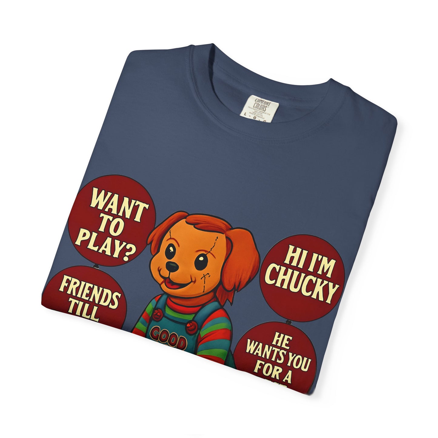 Spooky Graphic T-shirt, Halloween Costume Top, Unisex Tee, Funny Chucky Shirt, Gift for Horror Fans, Cute Spooky Apparel