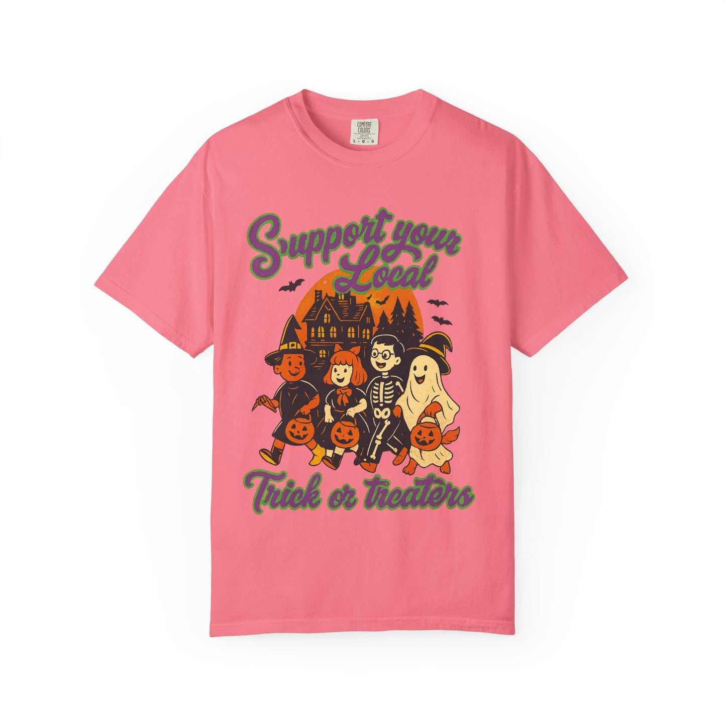 Halloween Support T-Shirt, Youth Trick or Treat Shirt, Garment-Dyed Tee for Kids, Spooky Season Apparel, Holiday Party Top, Fun Costume Wear