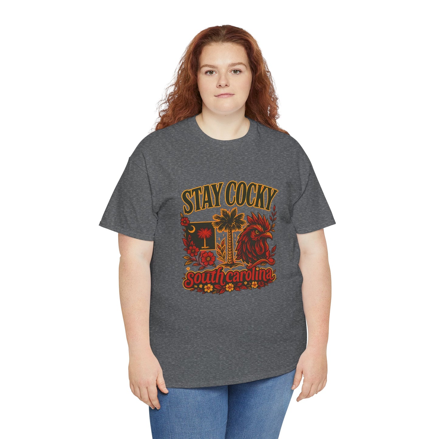 Stay Cocky Unisex Heavy Cotton Tee, Casual Graphic Tee, South Carolina Pride Shirt, Fun Vacation Wear, Perfect Gift for Gamecocks Fans