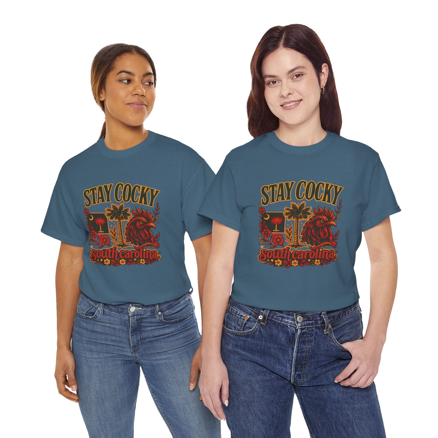 Stay Cocky Unisex Heavy Cotton Tee, Casual Graphic Tee, South Carolina Pride Shirt, Fun Vacation Wear, Perfect Gift for Gamecocks Fans