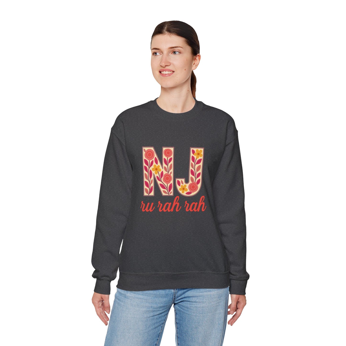 NJ Floral Pattern Crewneck Sweatshirt, Cozy Jersey, Casual Layer, Unique Gift, Fall Fashion, Unisex Apparel