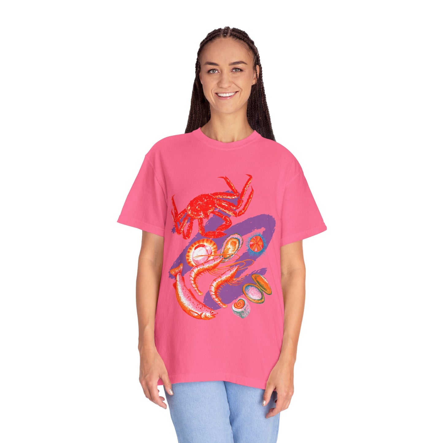 Comfort Colors Vibrant Seafood T-Shirt, French Coastal Tee, Distressed Shirt, Oversized Coquette Aesthetic, Nautical Style