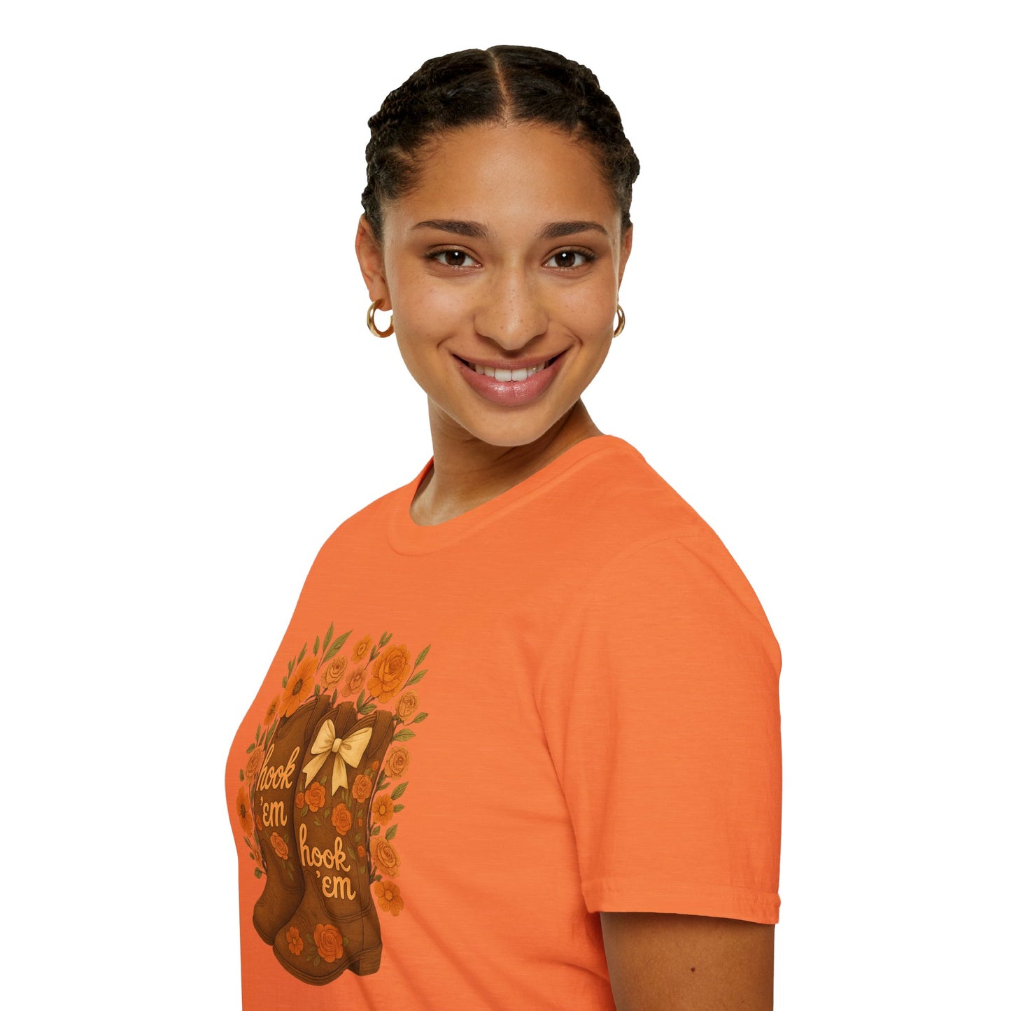 Tx Hook Em Floral Cowboy Boot T-Shirt, Hook 'Em Tee, Autumn Apparel, Country Style, Gift for Her, tx longhorns, texas fan gift, hook em horns, graduation gift, college student gift