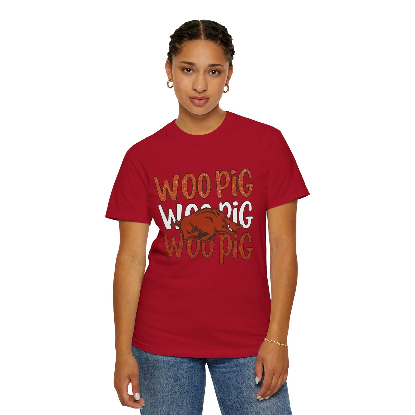 Woo Pig Garment-Dyed T-Shirt, Unisex Tee, Arkansas Pride Shirt, Casual Everyday Wear, College Game Day Tee, Fun Graphic Tee