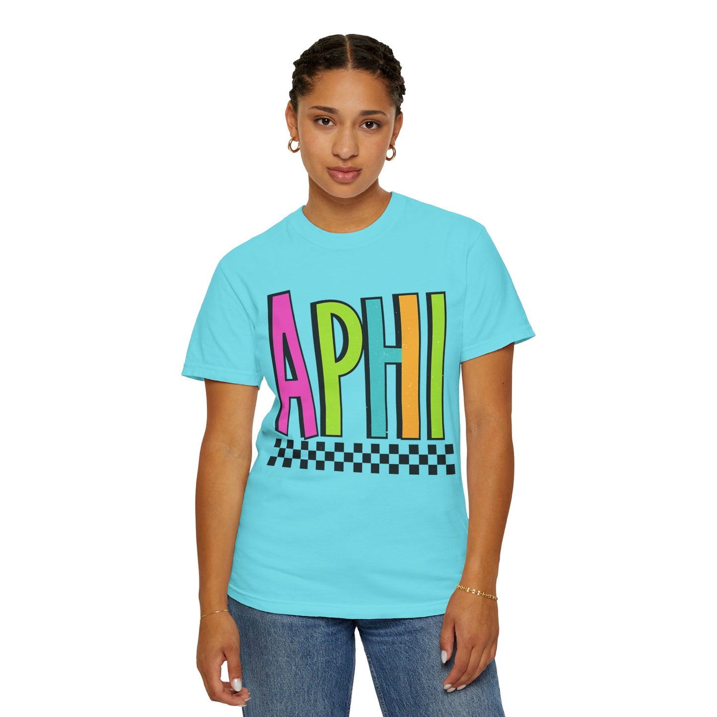 Checkered Neon Alpha P Colorful Graphic Unisex T-Shirt