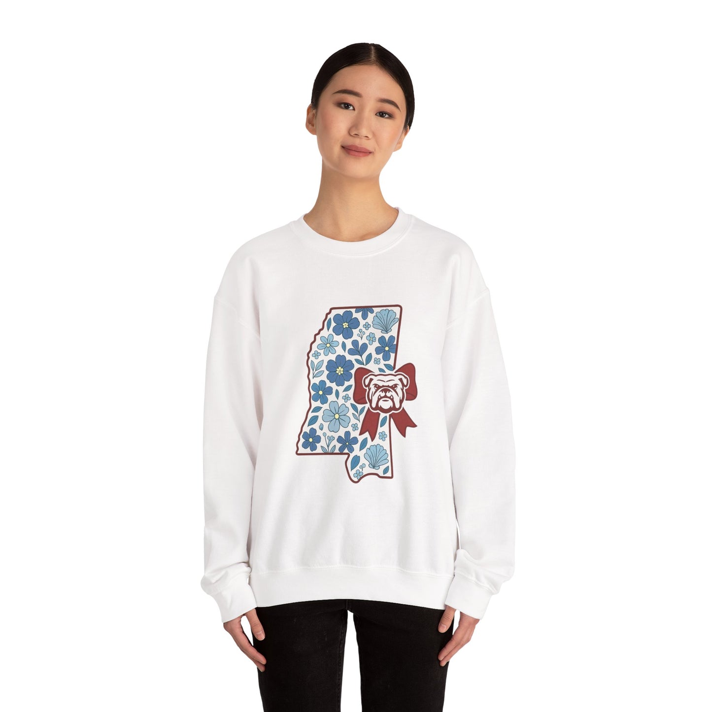 Mississippi Flower Bulldog Crewneck Sweatshirt, Cozy Sweatshirt for Fall, Gift for Dog Lovers, College Apparel, Casual Fashion