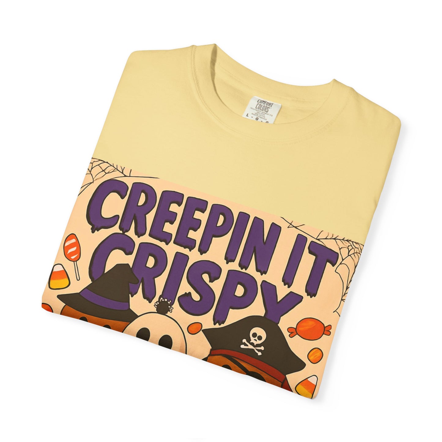 Halloween Themed T-Shirt, Creepin It Crispy T-Shirt, Unisex Shirt for Fall, Cute Halloween Tee, Festive Ghost & Candy Design