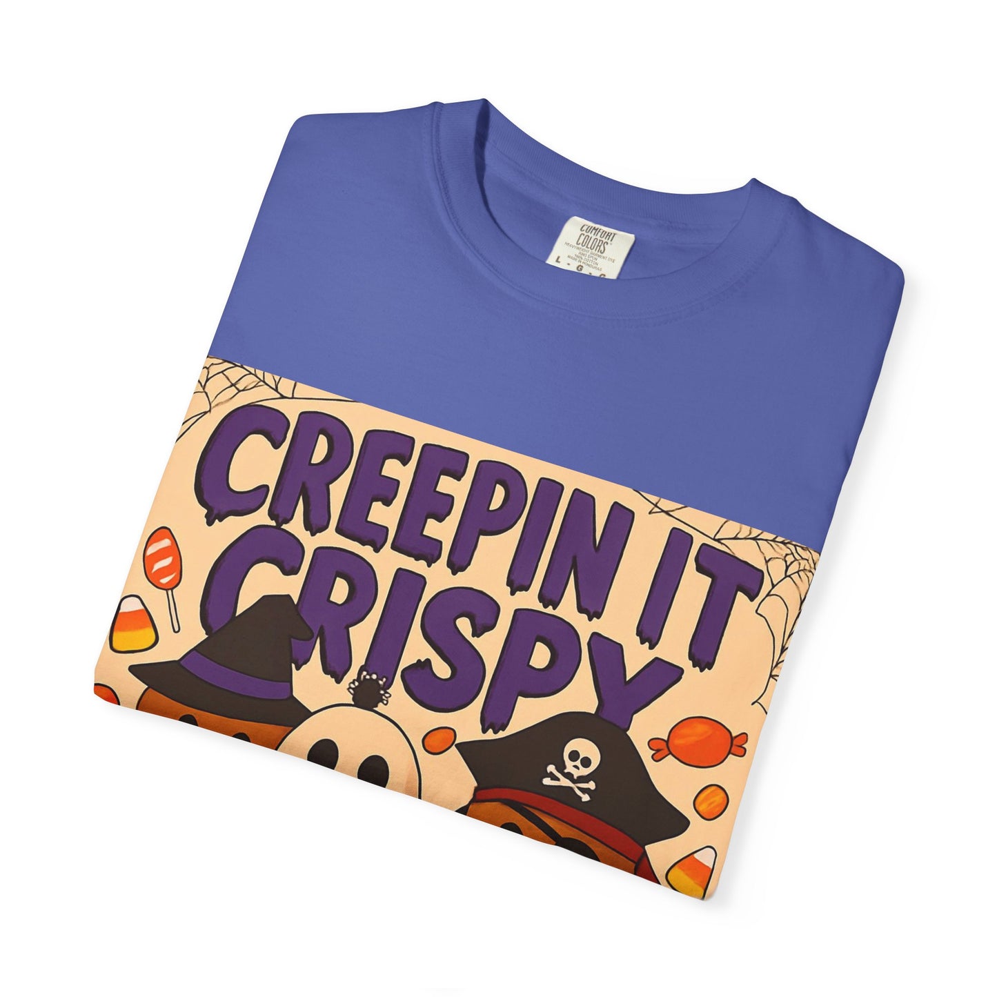 Halloween Themed T-Shirt, Creepin It Crispy T-Shirt, Unisex Shirt for Fall, Cute Halloween Tee, Festive Ghost & Candy Design