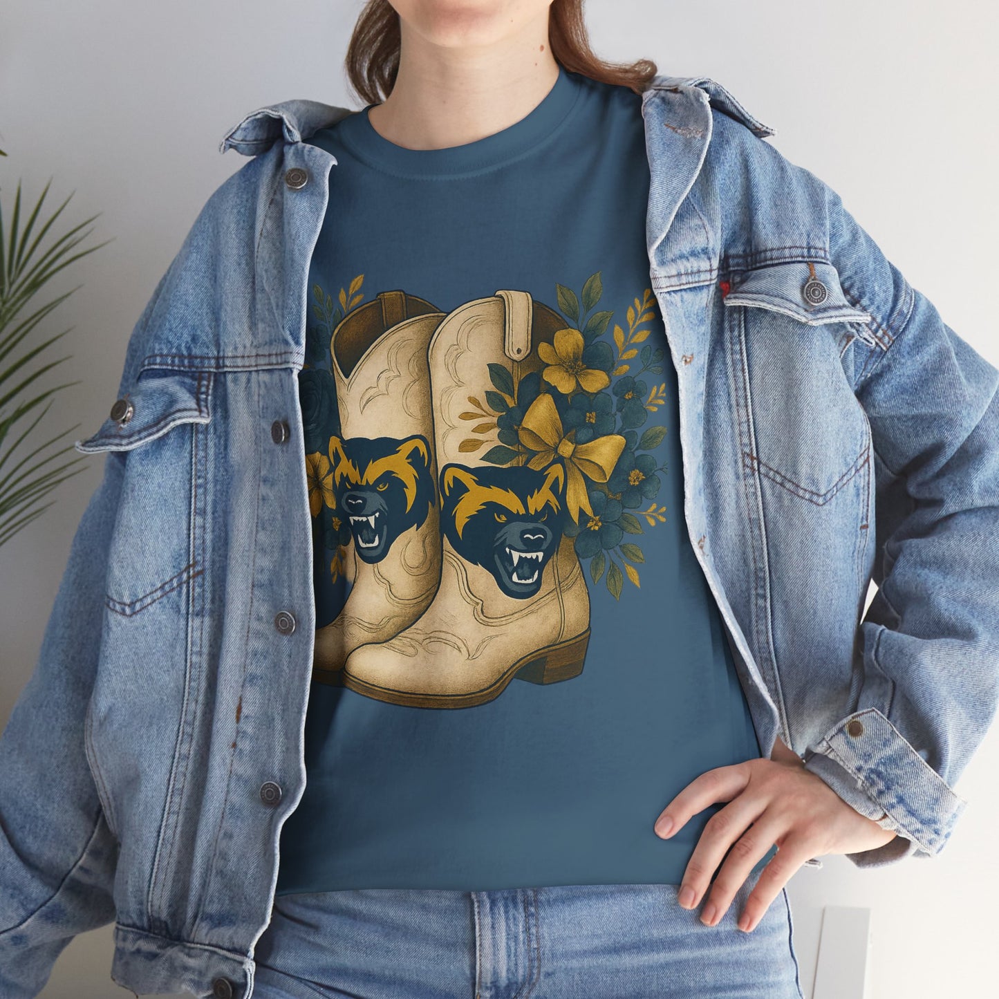 Graphic Tee - Michigan Wolverines Maize and Blue Country Chic Floral Cowboy Boots Vintage Style Shirt