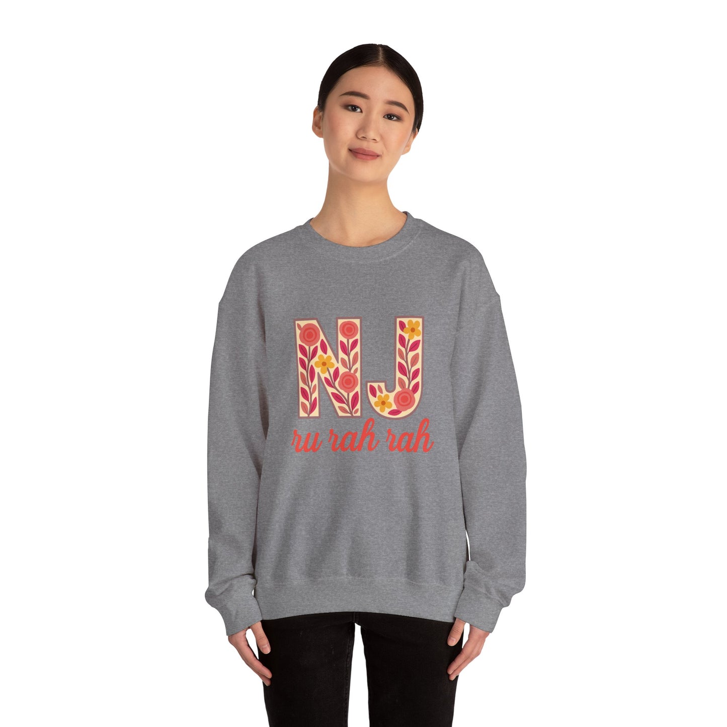 NJ Floral Pattern Crewneck Sweatshirt, Cozy Jersey, Casual Layer, Unique Gift, Fall Fashion, Unisex Apparel
