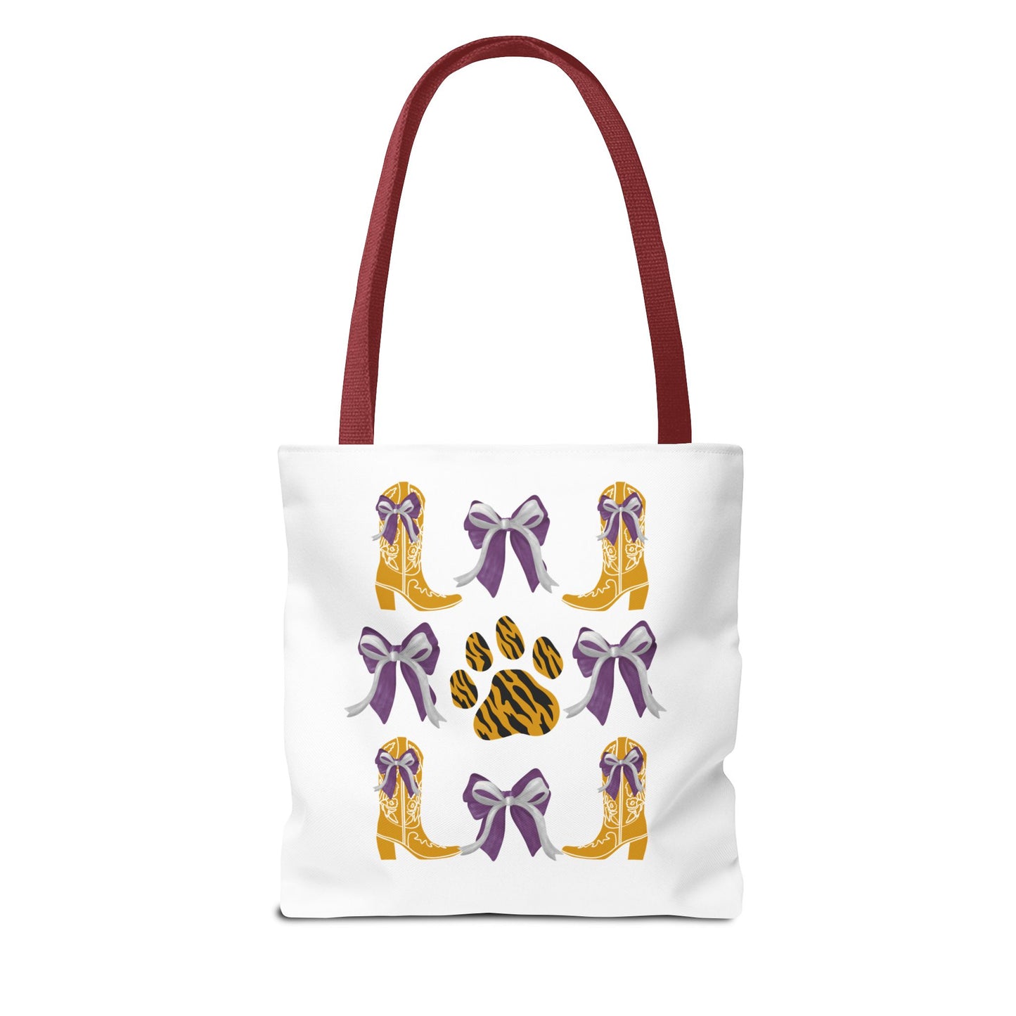 LSu coquette bow Print Tote Bag, Eco-Friendly Fashion Bag, lsu tiger fan, louisiana game day, geaux tigers, college student gift, graduation gift