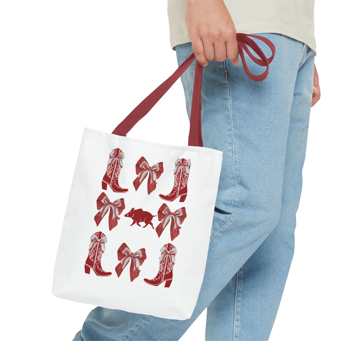 Arkansas Coquette Bow Chic Tote Bag - Stylish Carryall for Cowgirls, Woo Pig Gifts, AR Razorback Fan Gift, Arkansas Game Day Tote, Graduation Gift, Arkansas Alumni