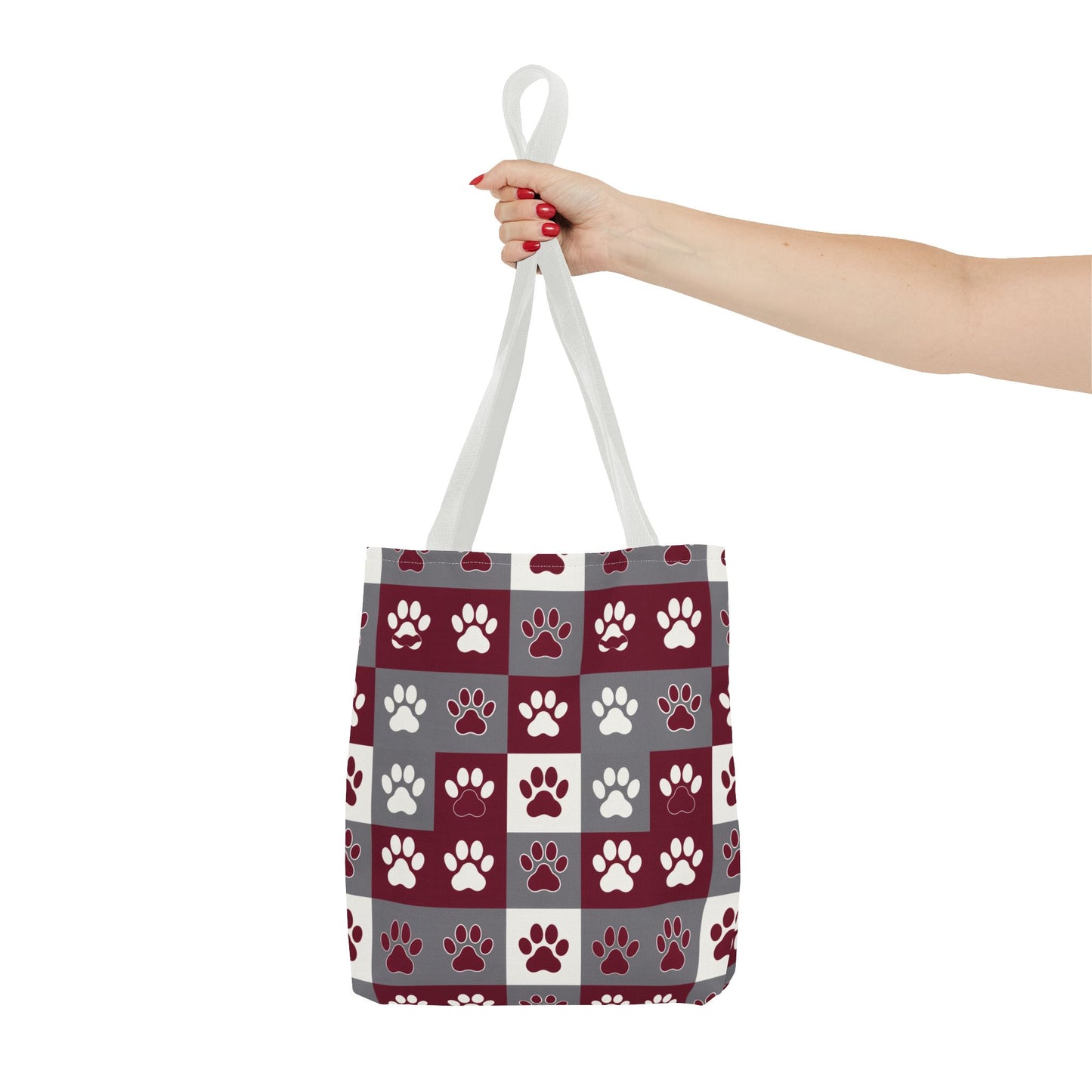 MS Bulldog Tote Bag - AOP, Paw Print Design, Reusable Shopping Bag, Mississippi Bulldog Fan, Animal Lover Accessory