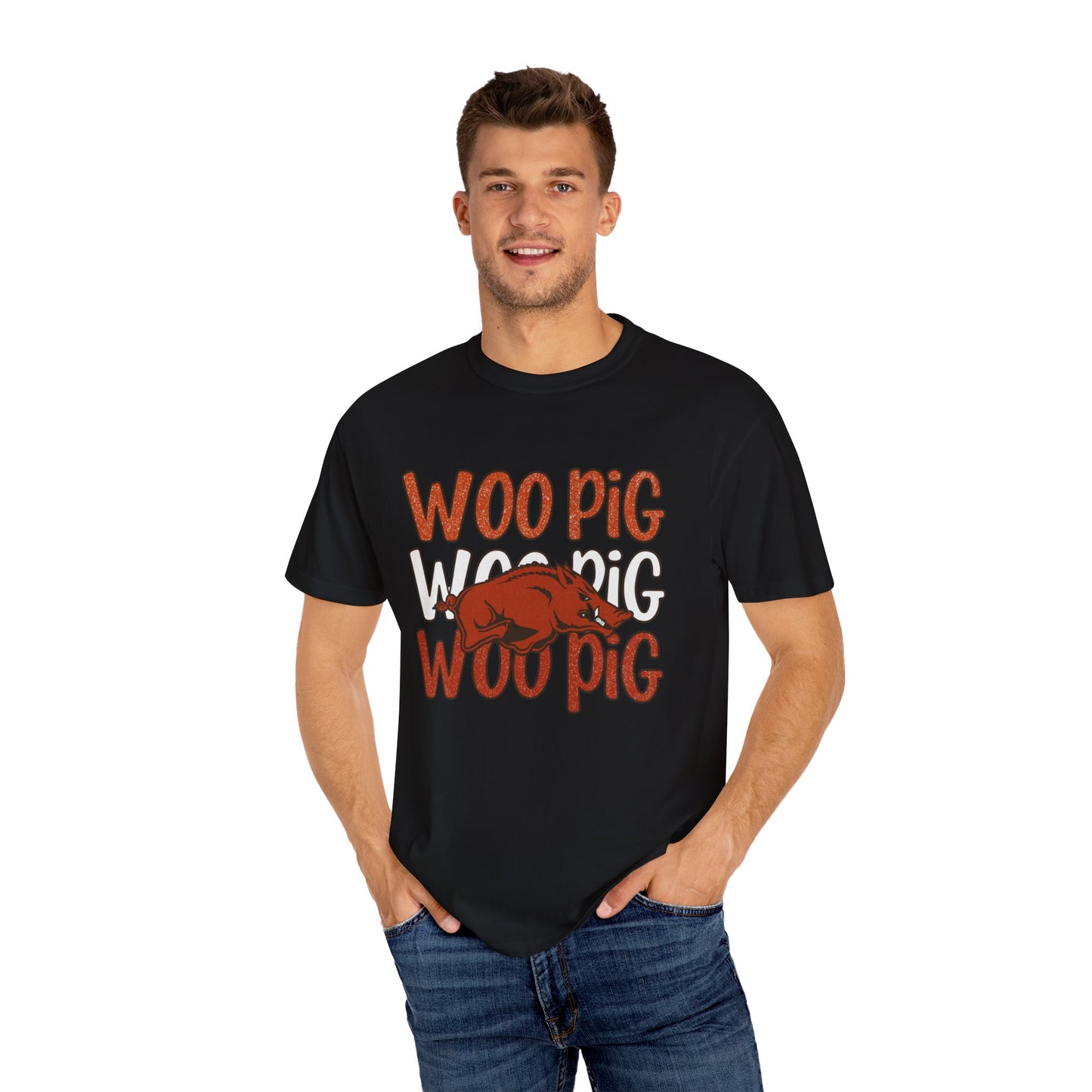 Woo Pig Garment-Dyed T-Shirt, Unisex Tee, Arkansas Pride Shirt, Casual Everyday Wear, College Game Day Tee, Fun Graphic Tee