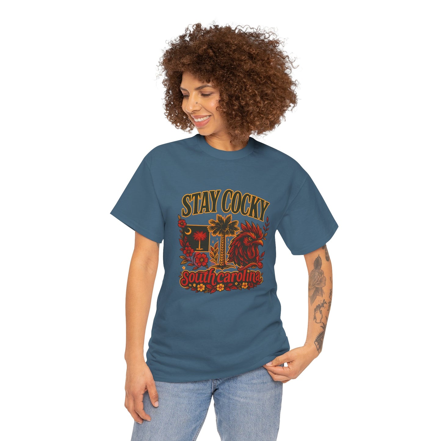 Stay Cocky Unisex Heavy Cotton Tee, Casual Graphic Tee, South Carolina Pride Shirt, Fun Vacation Wear, Perfect Gift for Gamecocks Fans