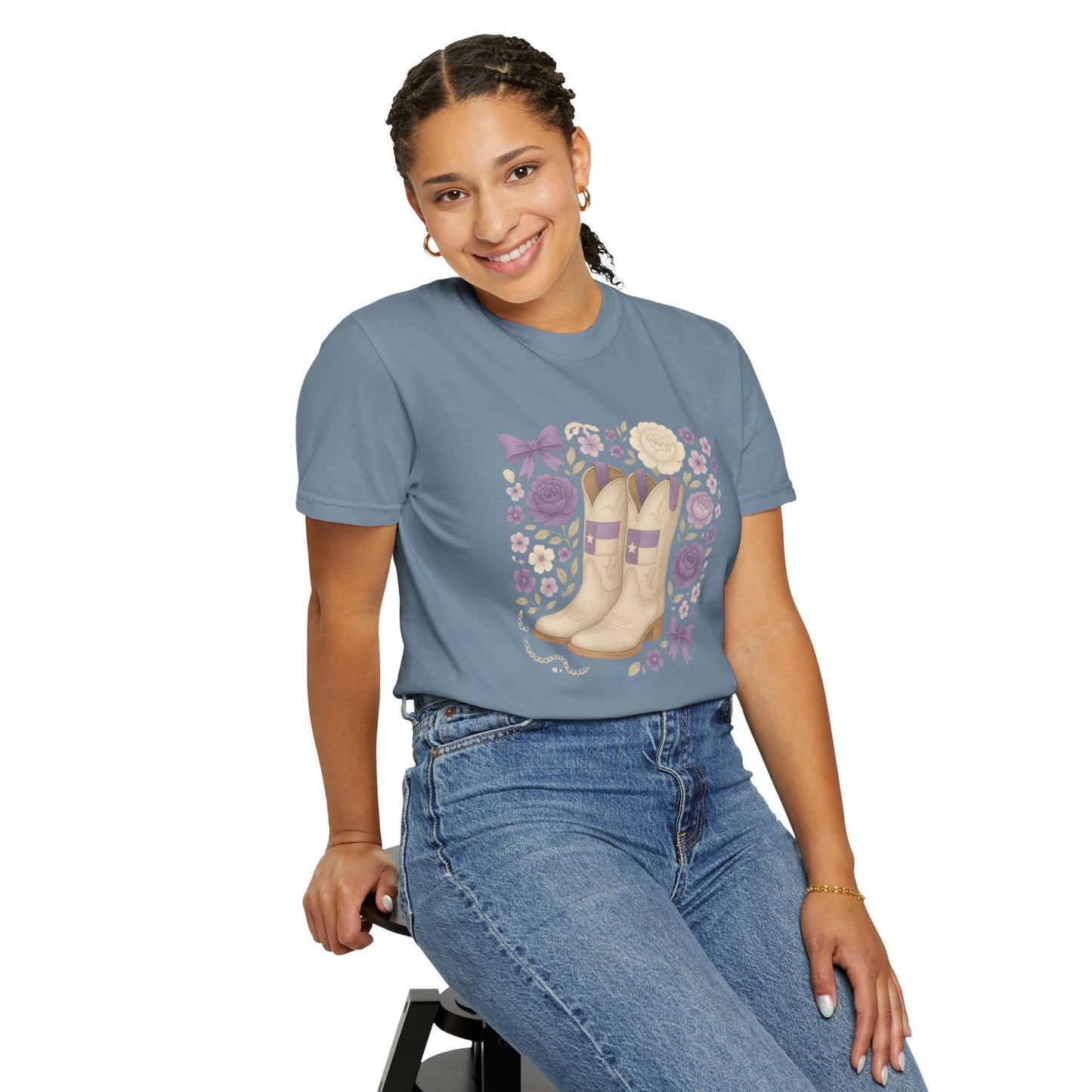 Whimsical Floral Boots Unisex T-Shirt | Casual Style, Gift for Her, Texas Christian University, TCU Frogs, Comfort Colors, Texas Fan gift, Graduation Gift