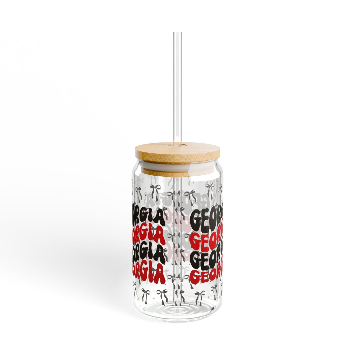 Coquette Bow Georgia Sipper Glass - 16oz | Fun Barware, Summer Drinkware, Trendy Glass, Party Essential, Gift for Georgia Lovers, UGA Game Day, Graduation Gift