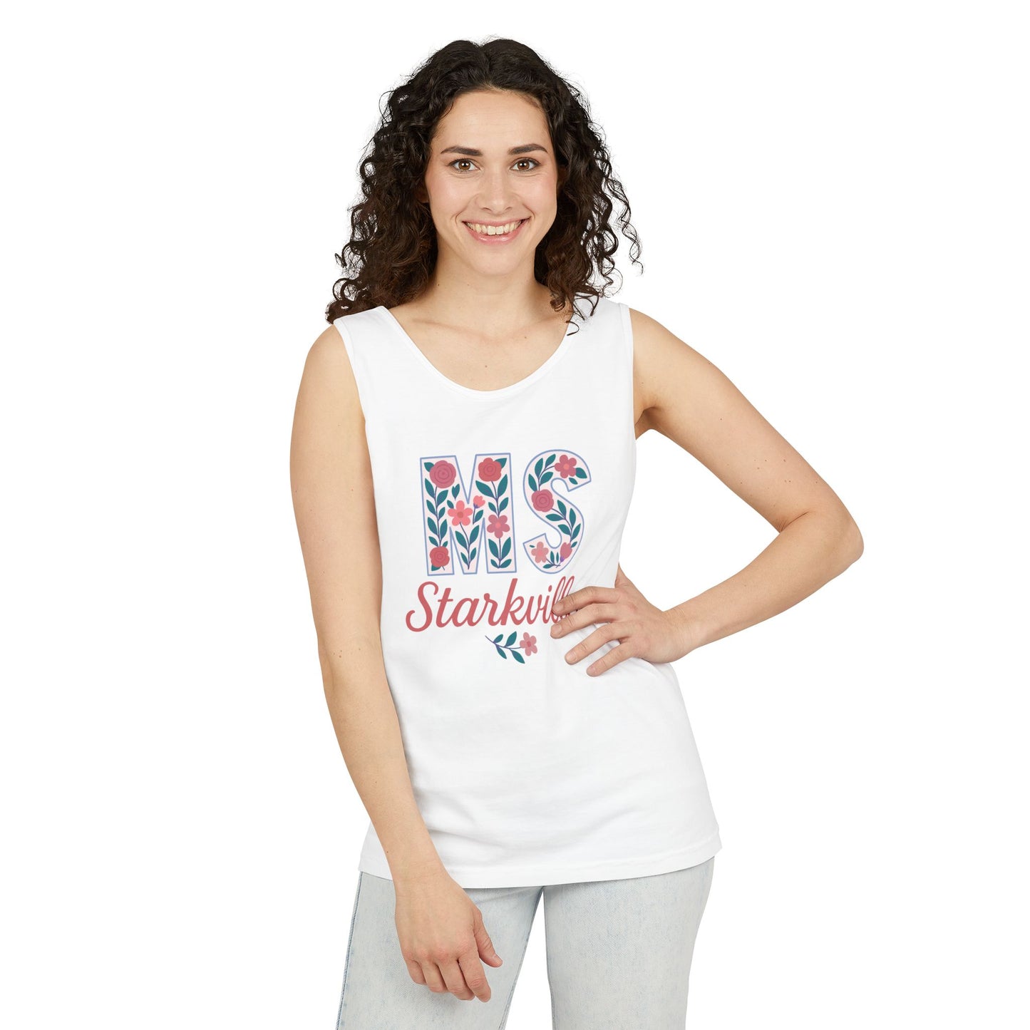 Mississippi Floral Monogram Summer Tank Top, Comfort Colors, Perfect for Casual Outings, Gifts, Beach Days, Graduation Celebrations,