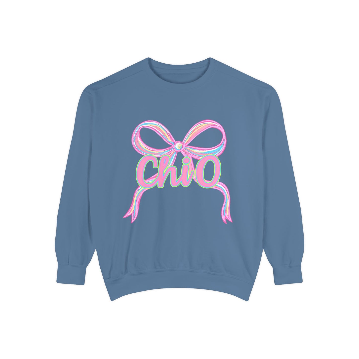 CHIO Chic Bow Graphic Unisex Garment-Dyed Sweatshirt, Cozy Pullover, Fashionable Gift, Casual Outfit, Spring Style, Trendy Apparel