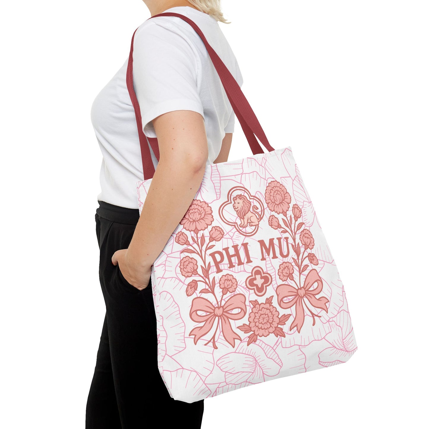 Phi Mu Floral Tote Bag, Sorority Bag, Gift for Sorority Sisters, Pink Floral Tote, College Essentials, AOP Design