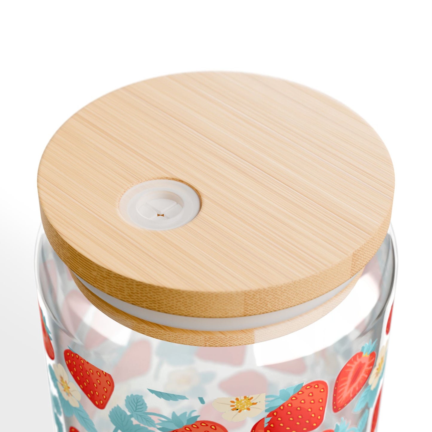 Strawberry Floral Sipper Glass, Eco-Friendly Drinkware for Summer, Mason Jar Style, Perfect for Picnics, Gifts, Home Decor